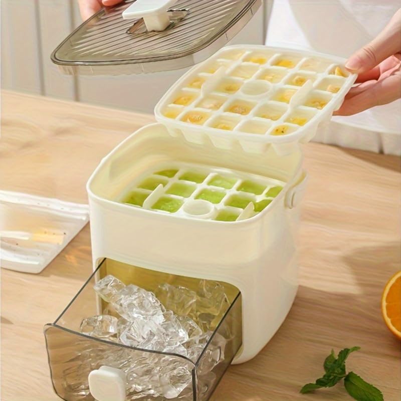 Eiswürfelschale, Presse Eiswürfelformen Doppelschicht 48 Gitter Eiswürfelform Leicht zu entnehmende Eiswürfelschalen Große Kapazität mit Deckel und Eislöffel, Unverzichtbare Küchengeräte