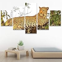 SIGNWIN 5 Panel Canvas Wall Art Modern Art Animals Dramatic Farmhouse/Country Lion Multicolor Photography Tiger for Home Decorations Ready to Hang - 60