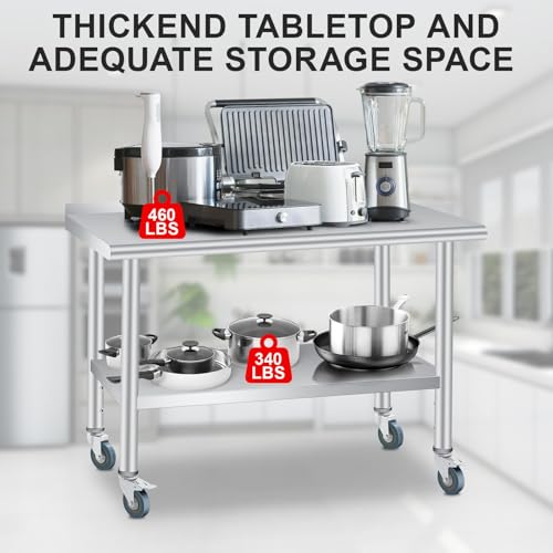 Stainless Steel Prep Table, 60 x 24 Inches, with Backsplash, Adjustable Undershelf and 4 Caster Wheels, Commercial Heavy Duty Table with Adjustable Under Shelf for Outdoor Use,Restaurants,Hotels,Works by ExploreHorizon - Image 5