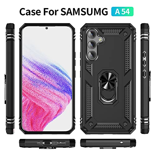Image of Back Cover for Samsung Galaxy A54 5G | Rugged Armor Case with Ring Stand | 360 Protection | Shockproof | Camera & Screen Guard (PC, Black)