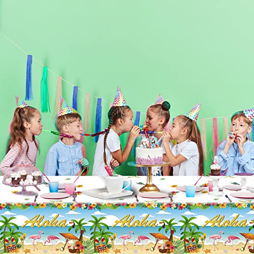 Image of Tevxj 3 Pieces Tropical Luau Party Tablecovers Hawaiian Beach Theme Tableclothes for Summer Beach Party Aloha Decorations Supplies 54X108inch