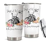 CHICKOR Motorcycle Tumbler 20 Oz - Just A Woman Who Loves Motocycles Tumblr Gifts for Woman, Flowers Riders Thermal Cups For Cold Drinks, Gift for Motorcycle Lovers