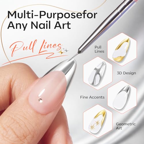 Image of Modelones Gold Silver Gel Nail Polish Set, 3D Chrome Metallic Liner Gel with Fine Brush for French Tip Professional Detail Nail Art Mirror Effect False Nails DIY Soak Off Manicure Gift for Women