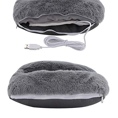 Calentador de pies USB Tyenaza, zapatillas eléctricas calientes con diseño de dibujos animados, para uso en casa, oficina y viajes (gris) miniatura 4