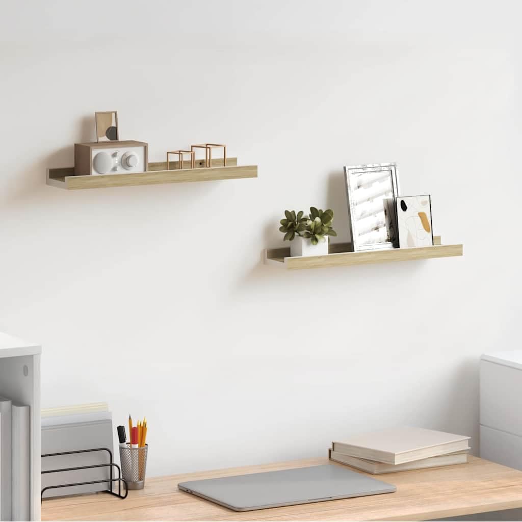 Étagère flottante blanche et chêne de 40 cm en lot de 2 pour salon