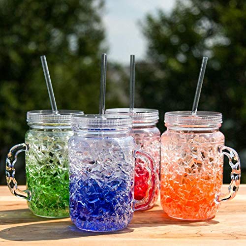 Lily's Home Double Wall Gel-Filled Acrylic Freezer Mason Jar Mugs With Lids And Straws, Great As Old Fashion Drinking Glasses At Bbqs And Parties, Assorted Colors (18 Oz. Each, Set Of 4) #TOP1
