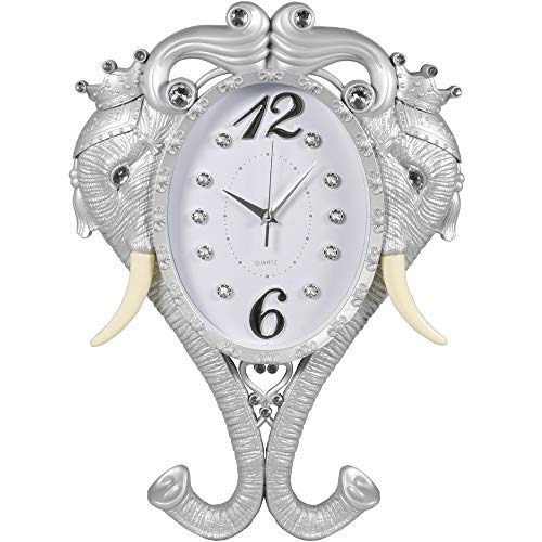 Preisvergleich Produktbild Almina / Wanduhr / Quartz / Elefanten Design / Küchen / Uhr Strassteine / Diamant Edition / Kupfer / Höhe: 51cm / Breite: 35cm / Dicke: 5cm / Glas / Kunststoff / Grau / Weiß / Silber