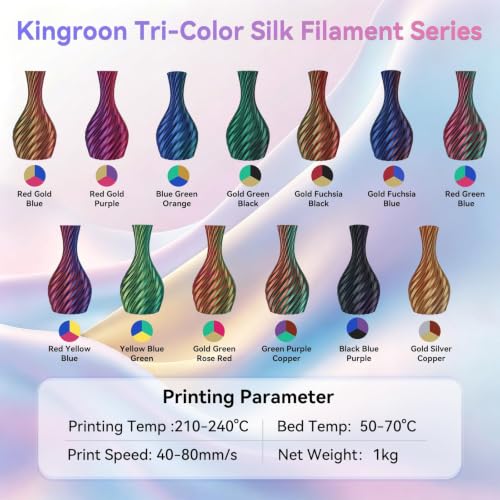 Image of Kingroon PLA Filament, Multicolor Silk PLA Filament, Tri Color 3D Printer Filament, 1.75 mm, Dimensional Accuracy + /- 0.03 mm, 1kg Spool(2.2lbs), Gold Silver Copper