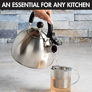 Primula Stewart Whistling Stovetop Tea Kettle Food Grade Stainless Steel, Hot Water Fast to Boil, Cool Touch Folding, 1.5-Quart, Brushed with Black Handle Primula Stewart Whistling Stovetop Tea Kettle Food Grade Stainless Steel Hot Water Fast to Boil Cool Touch Folding 15 Quart Brushed with Black Handle