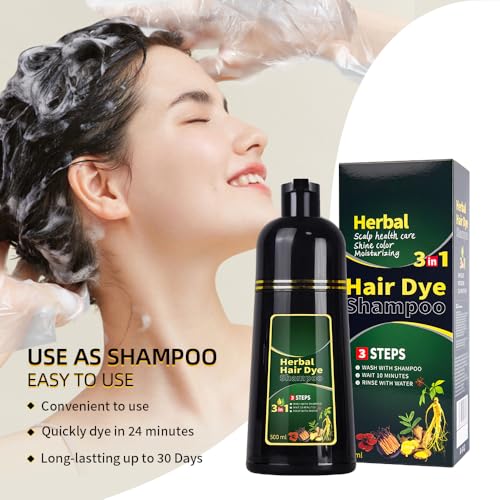 Black Hair Dye Shampoo 3 in 1 Herbal Natural Dye Cover Gray miniatura 4