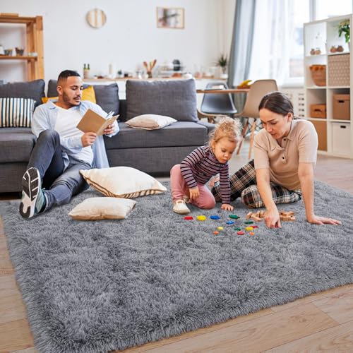 KING DARE 6x9 Area Rugs for Living Room, Grey Fluffy Rug for Bedroom and Nursery, Non-Slip Fuzzy Shaggy Carpet for Kids, Boys, Girls Room Dorm Home Decor Aesthetic