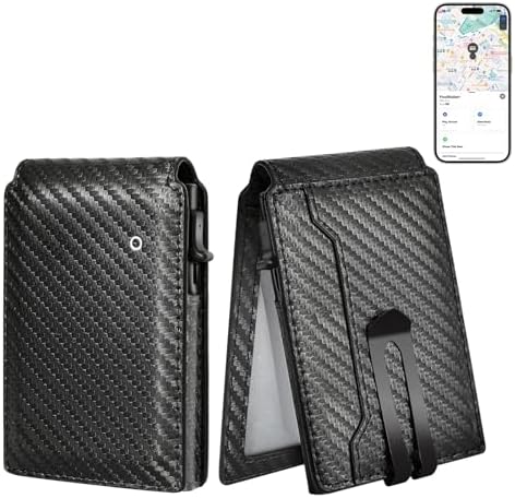 Auskang Gift Wallet for Men, Smart Wallet with Tracker, AirTag Wallet Substitute, Minimalist Leather Pop Up Card Holder Works for Find My App, RFID-Blocking Mens Wallet with Money Clip