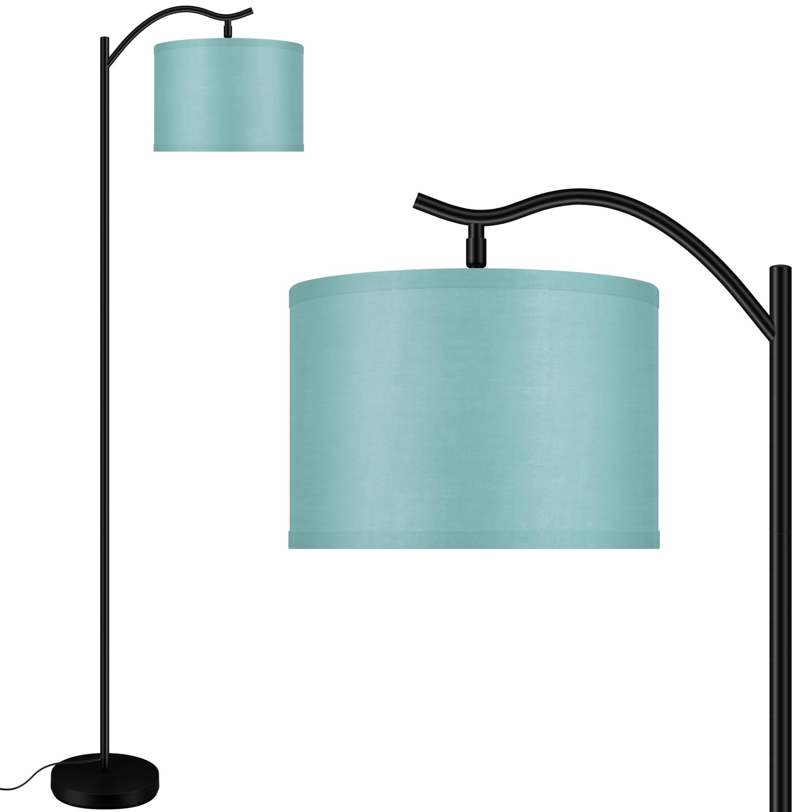 BoostArea LED Arched Floor Lamp with green linen shade in a living room setting.