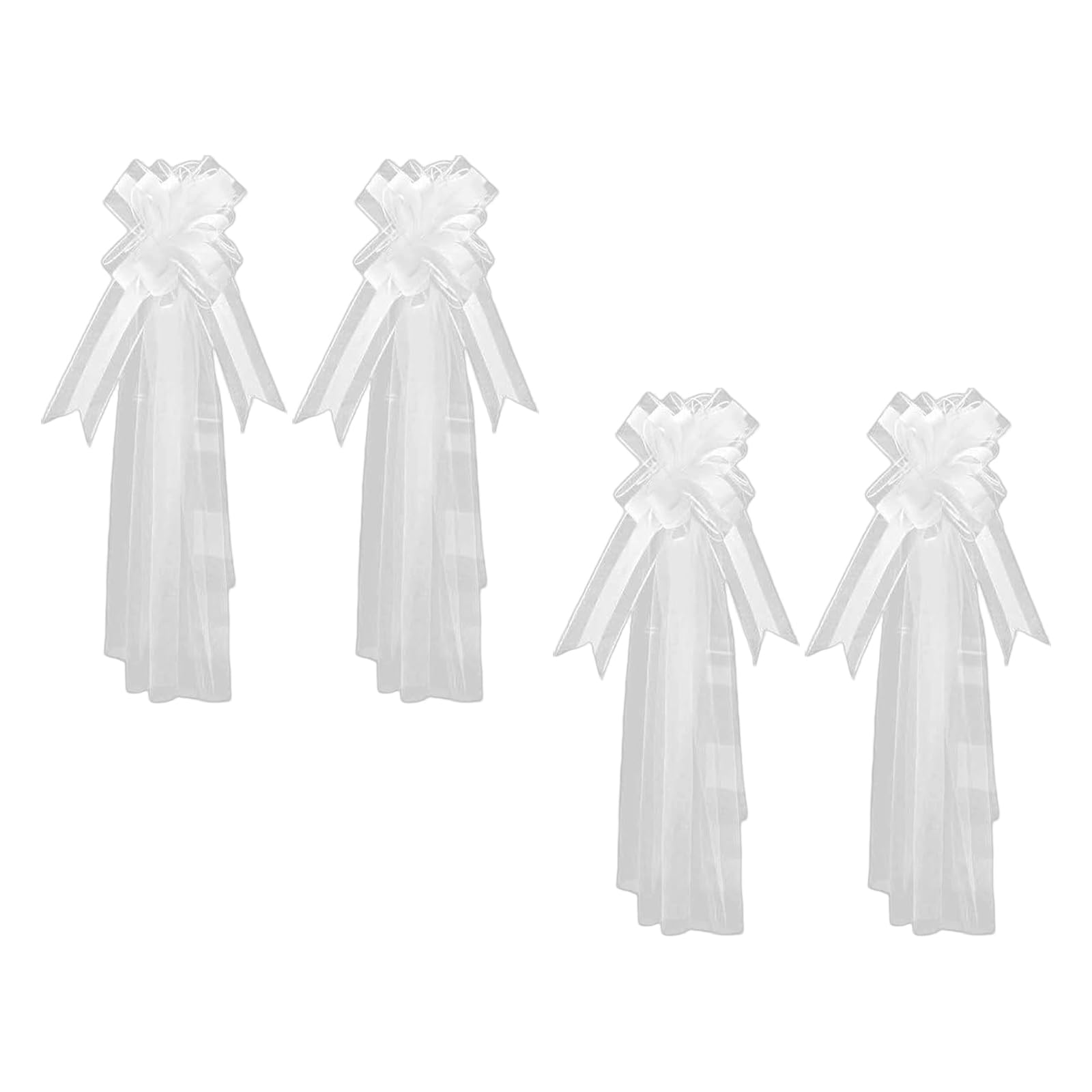 Msioytog Transparent Romance Wedding Chair Bows With Long Veil Tails Multipurpose Chair Decoration For Parties Anniversaries Ceremony 4Pcs Aisle Decoration