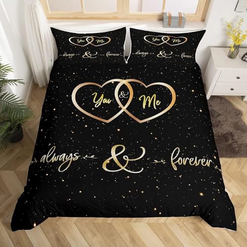 Homemissing Mr Mrs Parure de Lit 240x260cm Toi et Moi Housse de Couette pour Couple Amoureux Hommes Femmes Funny Quotes Housse de Couette Or et Noir Mariage...