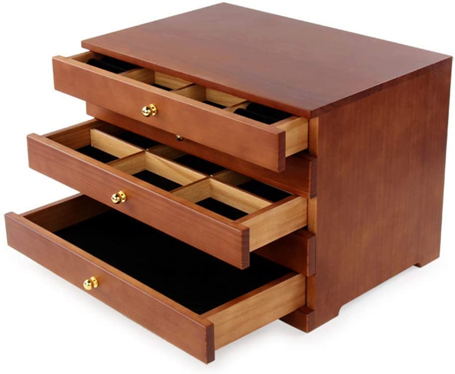Boîte à bijoux en bois avec 3 tiroirs et serrure pour bagues et colliers