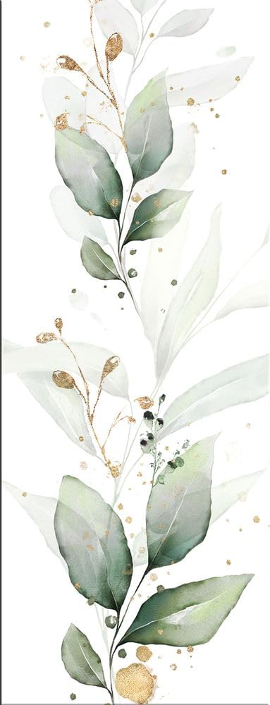 artissimo Bild aus Glas 30x80 cm Blumen AG4762A – modernes Glasbild Wandbild Hochformat, Wanddeko Wohnzimmer salbei grün gold, Boho Aquarell Stil