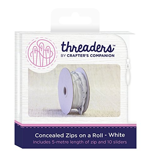 Threaders Zips On Rollo Oculta Cremalleras Continuas 5M Con 10 Deslizadores Para Proyectos de Costura Blanco, talla única