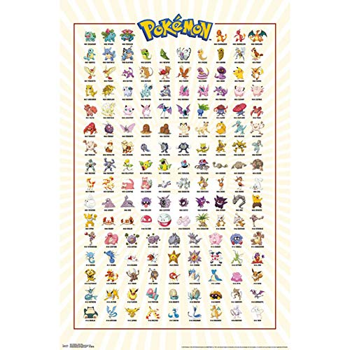 Niños, Video On Demand Trends International Pokemon Kanto Grid Wall Poster 22.375' X 34'