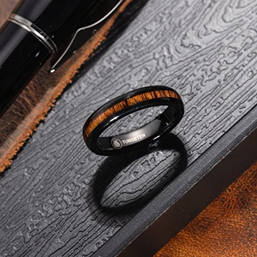 Tungsten Carbide Genuine Natural Hawaiian Koa Wood Tree Inlay Comfort Fit Ring 8mm 6mm 4mm Wedding Band Dome Style Scratch Resistant Weighted Hypoallergenic High Polished Finish with Gift Box Included2