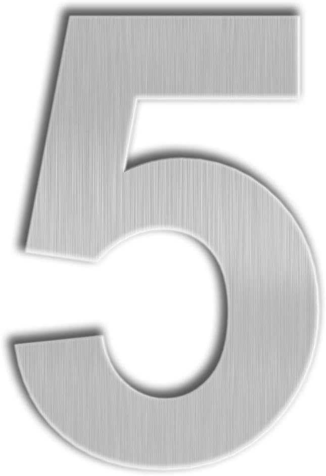 QT Modern House Number - EXTRA LARGE 10 Inch - Brushed Stainless Steel (Number 5 Five), Floating Appearance, Easy to install and made of solid 304