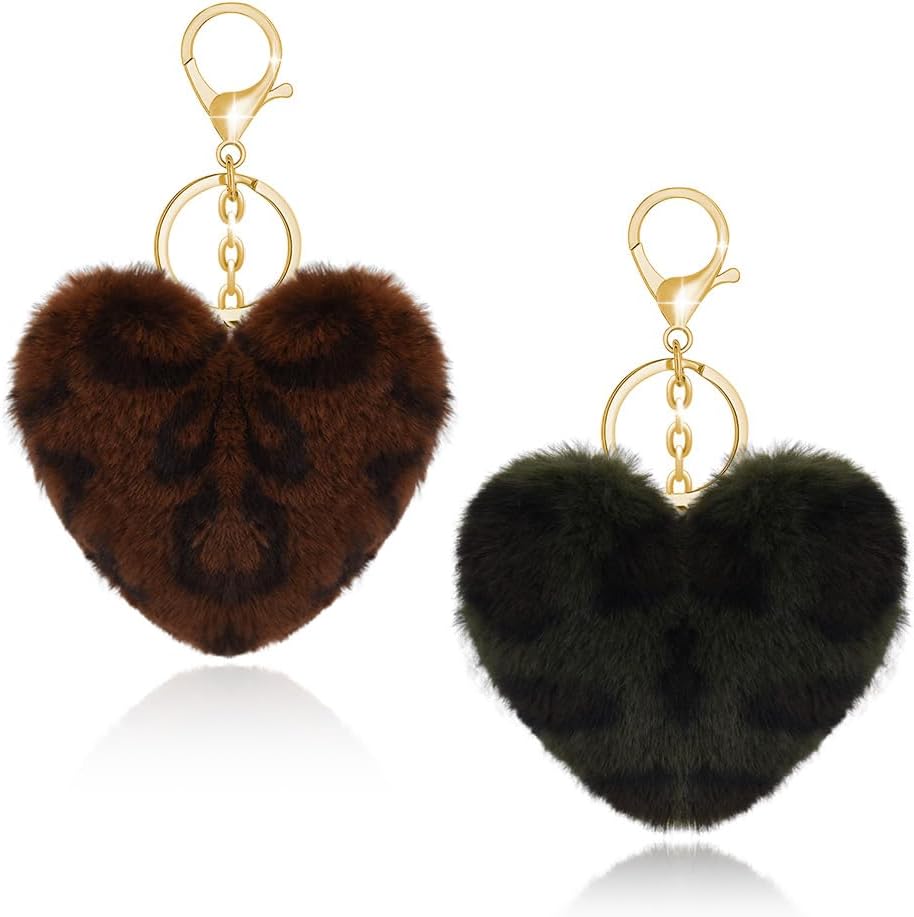 YALLNASL Leopard Print Bag Charms for Handbag Purse Heart Accessories for Keys Leopard Keychains for Women Girls Animal Lover