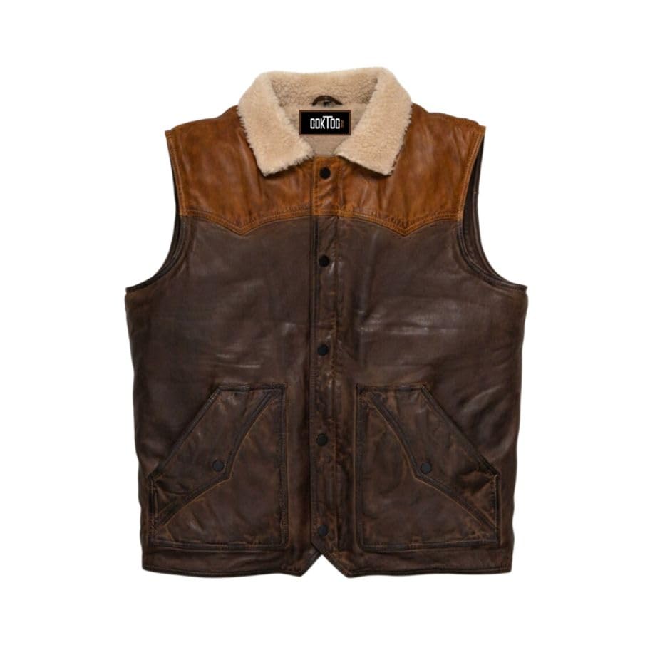 Men's Western Style Leather Vest, Leather Sherpa Vest men, Sherpa Lined Western Vest, Western Brown Leather Vest men