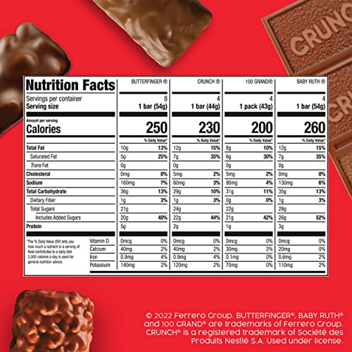 Image of Butterfinger, CRUNCH, Baby Ruth and 100 Grand, Bulk, Assorted Full Size Chocolate Candy Bars, 48 oz, 28 Count (Pack of 2)