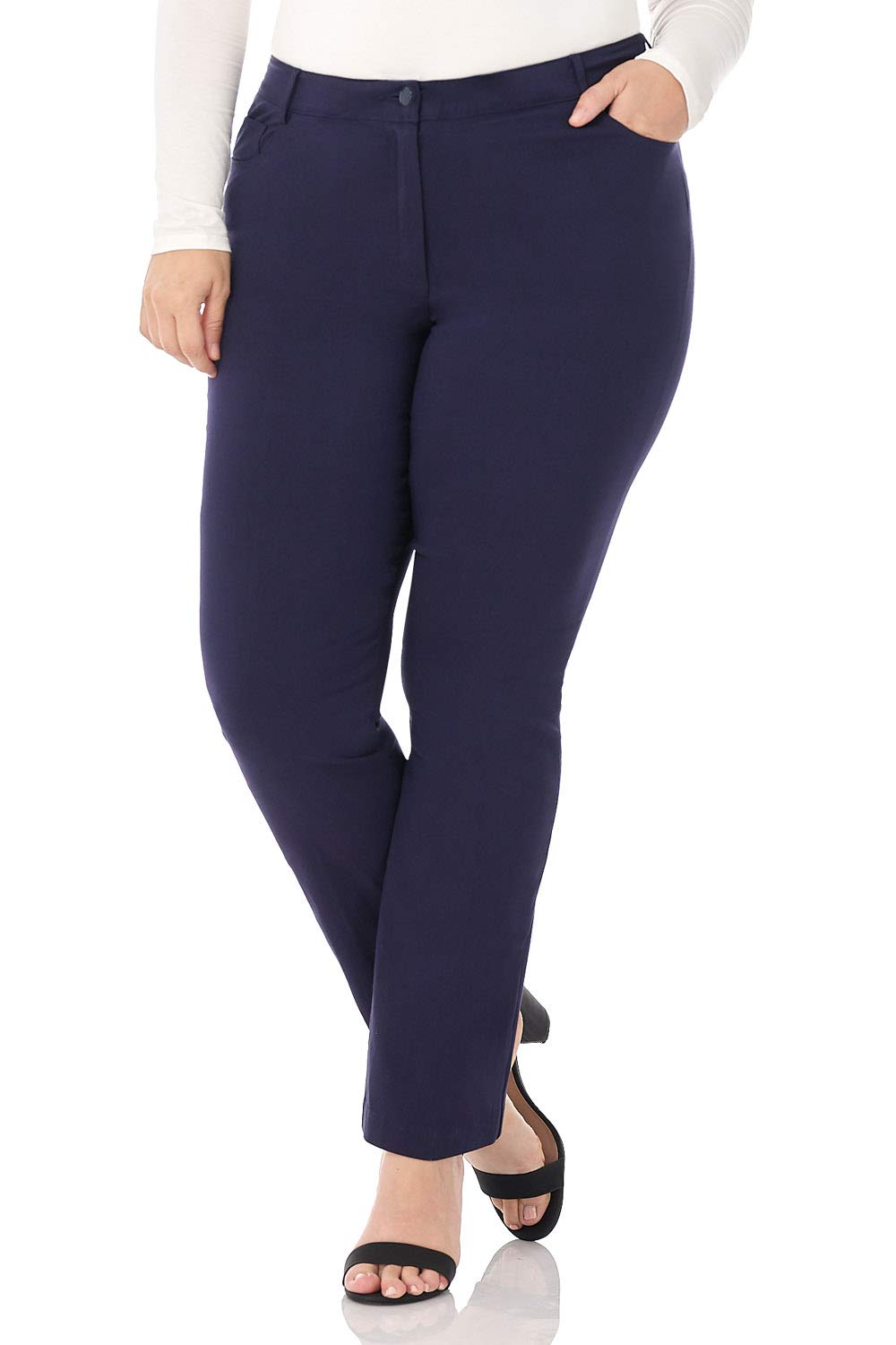 Rekucci Curvy Woman Plus Size Straight Leg Pant with Stretch Waist