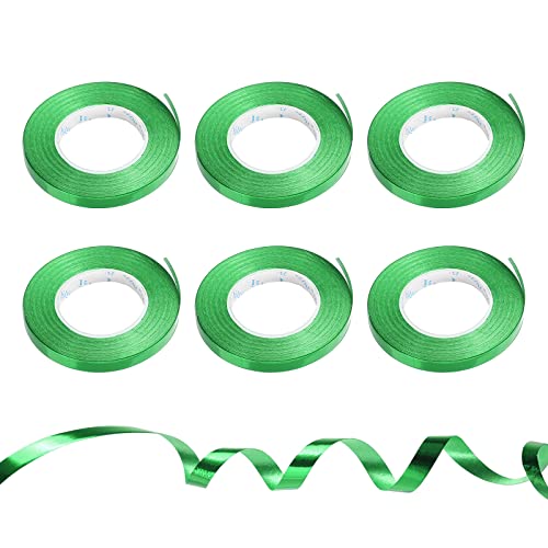 PATIKIL 6pcs Curling Ribbon Crimped Balloon String Shiny Metallic 5mm 10m Iridescent for Party Decoration Gift Wrapping Crafts Green