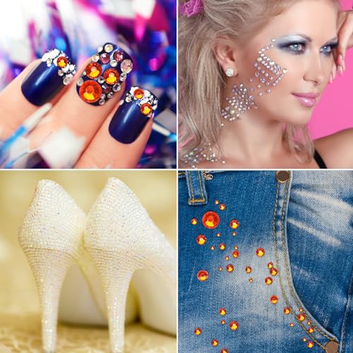Image of Jollin Glue Fix Crystal Flatback Rhinestones Glass Diamantes Gems for Crafting Nail Art Crafts Decorations Clothes Shoes 1.6mm (ss4 2880pcs, Lt Siam)