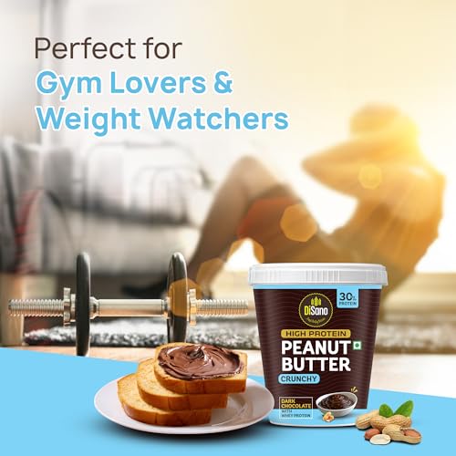Image of DiSano High Protein Dark Chocolate Peanut Butter with Whey Protein, Crunchy 1kg | 30g Protein. Gluten Free, Post & Pre Workout snack