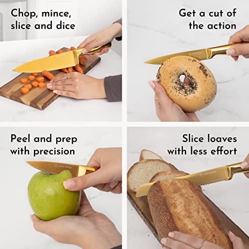 Black And Gold Knife Set With Block - 14 Piece Gold Knife Set With Sharpener Includes Full Tang Gold Knives And Self Sharpening Knife Block Set - Black And Gold Kitchen Accessories, Gold Kitchen Decor #TOP7