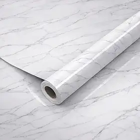 Papel de Parede Revestimento Adesivo Vinilíco Autocolante Mármore Envelopamento Mesa Móveis Lavável 3m x 45cm (Mármore Branco Bianco)