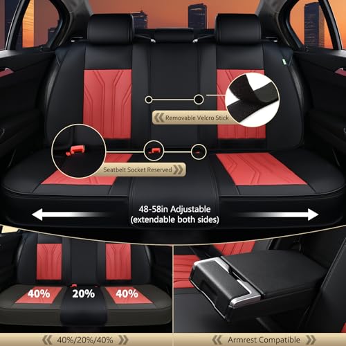 Image of FLORICH Leather Seat Covers, Car Seat Covers Full Set, Car Seat Protectors 5 Seats, Automotive Seat Covers Driver Seat Covers Fit for Most Cars Trucks SUV-Black&Burgundy