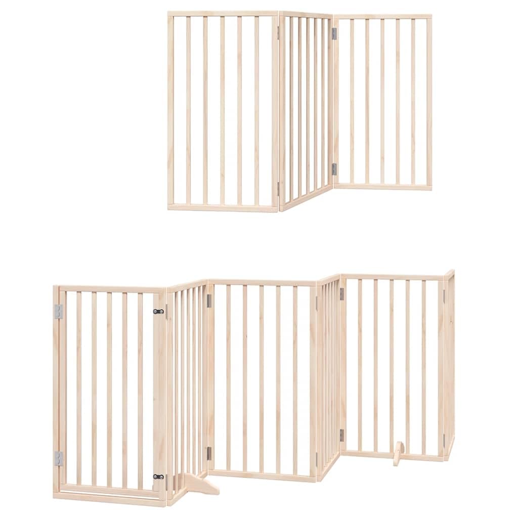 Puerta plegable para perros de 15 piezas de madera de álamo de 750 cm con puerta, independiente, ideal para interior y exterior, protección segura para cachorros y perros, fácil de transportar