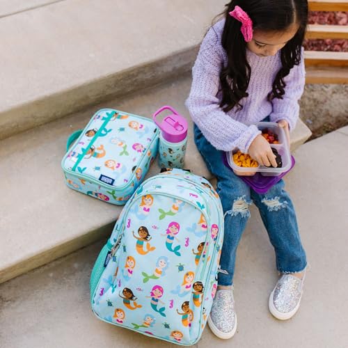 Image of Wildkin 15 Inch Backpack for Kids, Mermaids | Ages 5-10, padded straps, side water bottle pocket - coordinates with matching Wildkin lunch boxes and water bottles