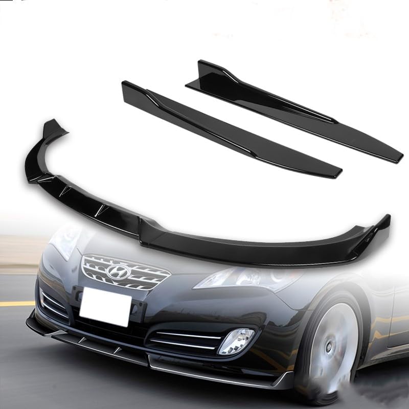 5pcs Combo Front Bumper Body Kit Lip + Side Skirt Extensions Diffuser Compatible with 2010-2012 Hyundai Genesis Coupe 2011 (Painted Black)