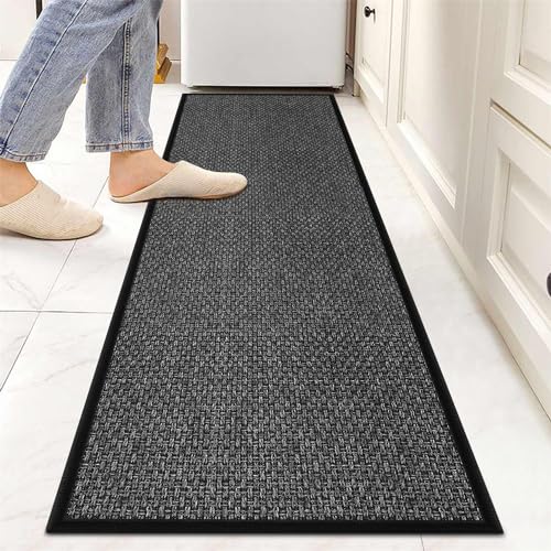 8ft Natural Jute Hallway Runner Rug Non Slip Washable, Rubber Backed Long Black Indoor Entryway Runner, Absorbent Kitchen Carpet Sink Rug