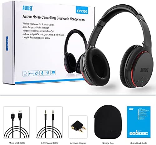 August Active Noise Cancelling Bluetooth Headphones EP735 - ANC Bluetooth Headphones for Smartphones/Tablet/Computer - Reduce Air Travel Engine Noise - [Grey]