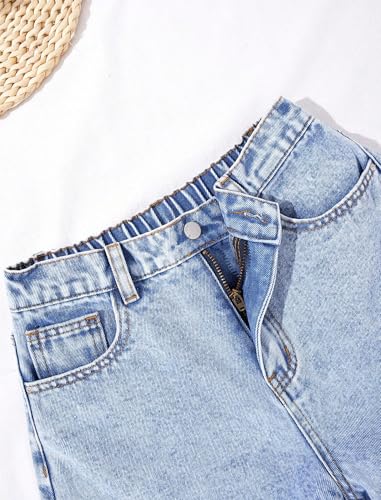 Image of oyyniis Jean Shorts for Teen Girls Ripped Raw Hem High Waist Straight Leg Cute Summer Y2K Denim Shorts 13Y-16Y