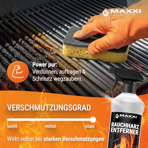 MAXXI CLEAN | Grillreiniger & Rauchharzentferner - das Original | 1x 700 ml in Sprühflasche extra stark [+] mit Tuch | Backofen- und Grillreiniger Konzentrat für Gasgrill, Edelstahl, Gusseisen