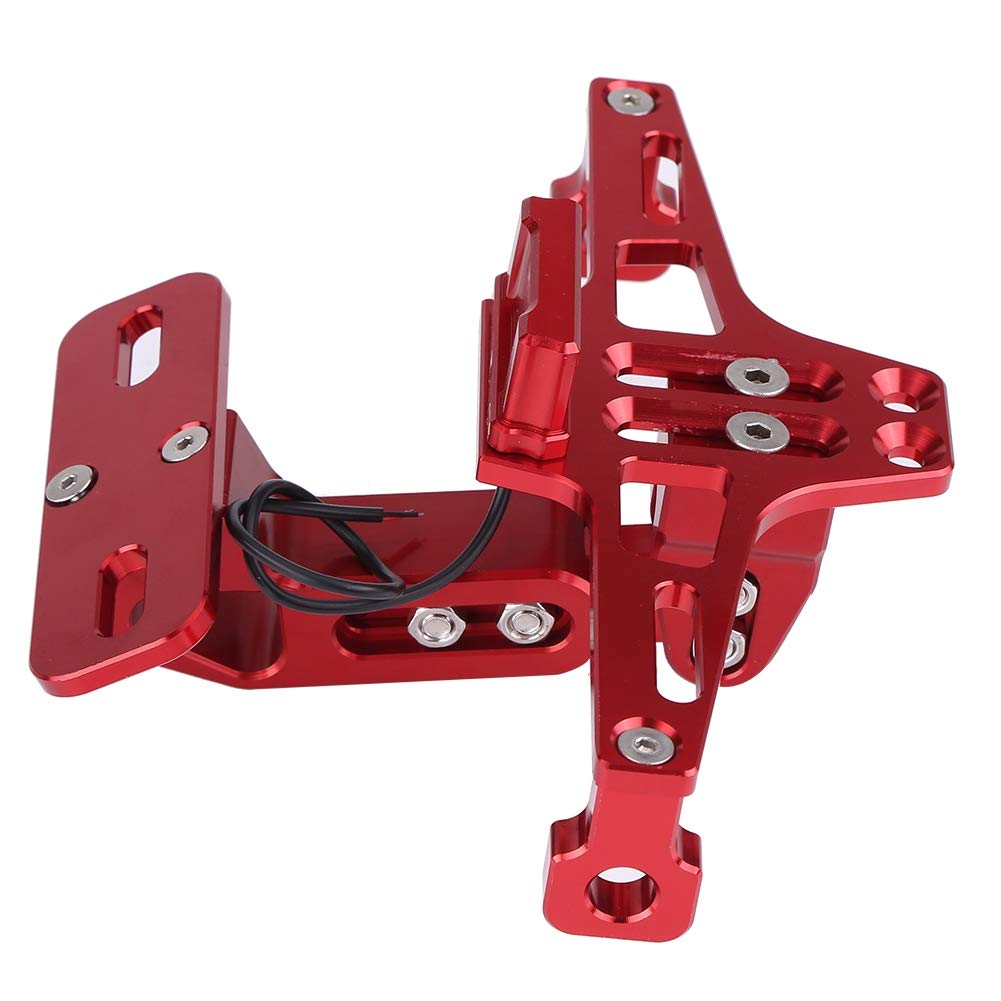 Soporte Placa Matrícula Moto Marco Aluminio Ajustable con Luz Rojo para Motocicleta Accesorio Vehículo