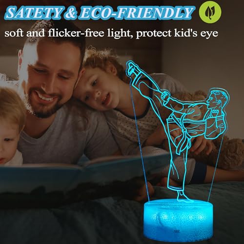 Image of Karate Night Light, Karate Gifts, Taekwondo 3D Illusion Lamp with 16 Colors Changing, Timer, 4 Flash Modes and Dimmable, Kids Boys Girls Room Decoration, Holiday Xmas Gifts