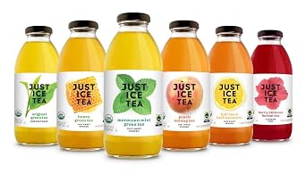 Just Ice Tea Organic Iced Tea, 16 Fl Oz Glass Bottles (6 Flavor Variety, Pack of 12)