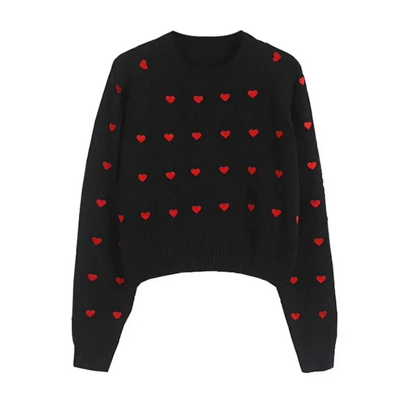 Maglione Donna Le Donne Adorano Il Ricamo A Cuore A Maglia A Maglia per Pullover A Maglia per Pullover A Maglia Vintage A Maniche Lunghe O Scollo Femminile