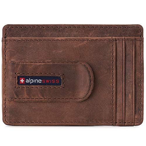 Image of Alpine Swiss RFID Dermot Money Clip Front Pocket Wallet For Men Leather Hampton Collection Nubuck Tan