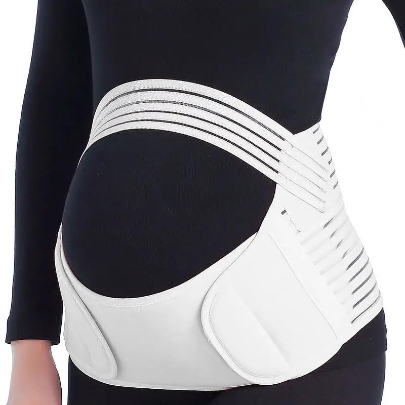 Maternity Belly Band, Pregnancy Support Belt, Breathable Belly Support Brace, Lightweight Abdominal Binder, Adjustable 3-in-1 Maternity Belt for All Stages of Pregnancy (Medium, White)