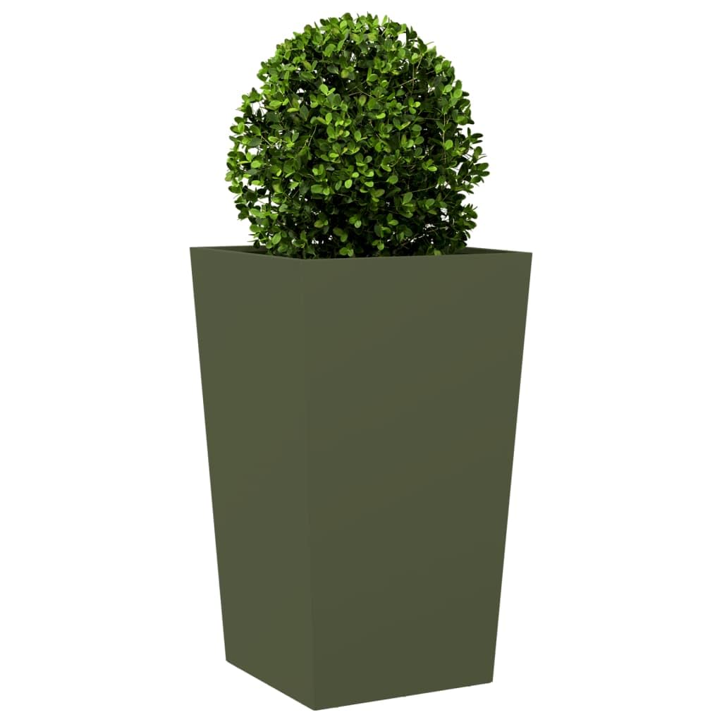 Donice ogrodowe 2 sztuki oliwkowa zieleń 45x45x75 cm stal ocynkowana na zewnątrz duże pojemniki na rośliny kwiaty warzywa z dnem montaż balkon patio taras