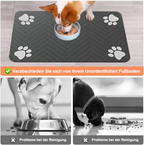 Napfunterlage Hunde und Katze, Futterunterlage für Katzen rutschfest Unterlage Katzennapf, Super Saugfähige Schnelltrocknend Futtermatten für Haustier Hund Unterlage (Dunkel Grau, 40 x 60 cm)